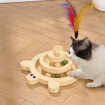 Jouet en Bois - SpinningCatToy™ - Grenouille - Chat Récréatif